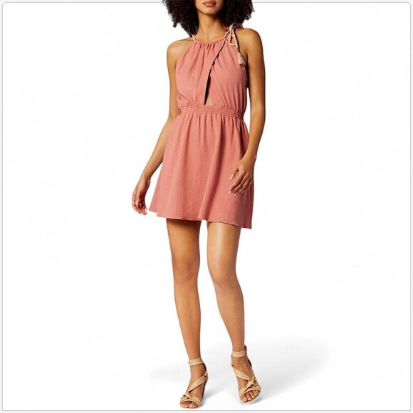 Joie Soft Eve Cotton Mini Cutout Tassel Elastic Waist Summer Dress NWT NEW XS - Picture 2 of 8